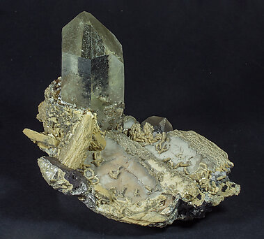 Siderite with Quartz, Siderite inclusions and Arsenopyrite. Side