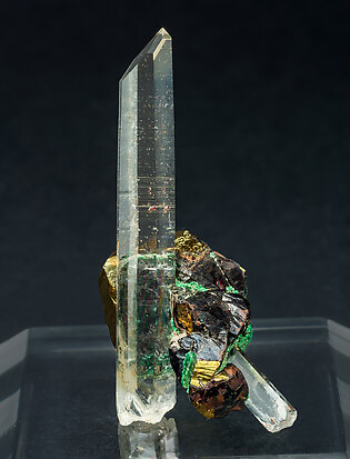 Chalcopyrite with Malachite and Quartz. Rear