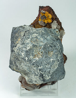 Galena with Cerussite, Quartz and Dolomite (variety Fe-bearing dolomite). Side