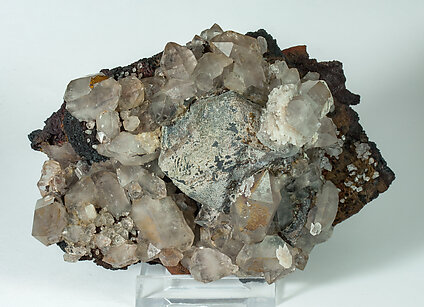 Galena with Cerussite, Quartz and Dolomite (variety Fe-bearing dolomite). 