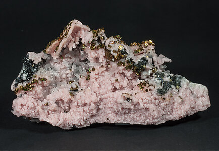 Rhodochrosite with Sphalerite, Chalcopyrite and Quartz.