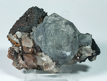 Galena with Cerussite, Quartz and Dolomite (variety Fe-bearing dolomite).