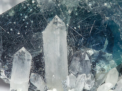 Fluorite with Quartz and 'plumosite' inclusions. 