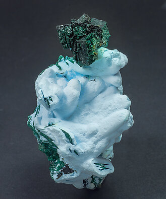 Kolwezite and Malachite after Co-rich Dolomite on Malachite and Chrysocolla after Baryte.