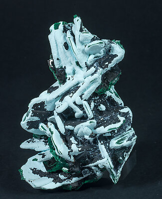 Kolwezite and Malachite after Co-rich Dolomite on Malachite and Chrysocolla after Baryte. Front