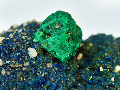 Malachite after Cuprite on Azurite with Baryte. Rear