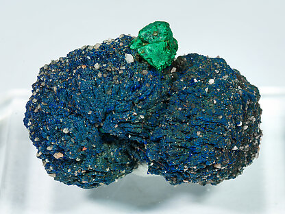 Malachite after Cuprite on Azurite with Baryte. Front