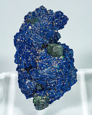 Azurite with Malachite after Cuprite and with Baryte. Side