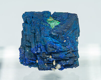 Azurite with Malachite after Cuprite and with Baryte. Rear