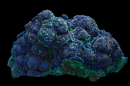 Cornetite with Goethite, Chrysocolla and Malachite. Photo: Soldevilla