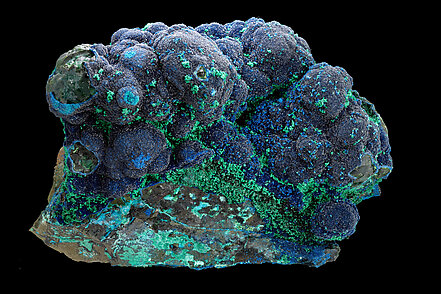 Cornetite with Goethite, Chrysocolla and Malachite. 