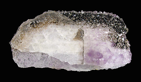 Quartz (variety amethyst) after Calcite with Hematite. Rear