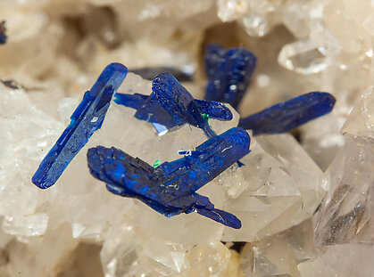 Azurite, Quartz, Fluorite. Detail