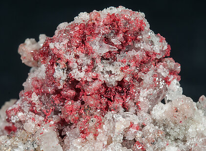 Cinnabar, Calcite. Detail