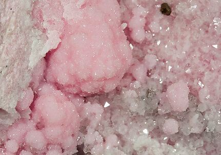 Rhodochrosite, Quartz, Sphalerite. Detail