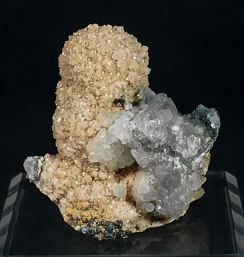 Rhodochrosite, Quartz, Calcite and Calcite with Boulangerite inclusions. Front