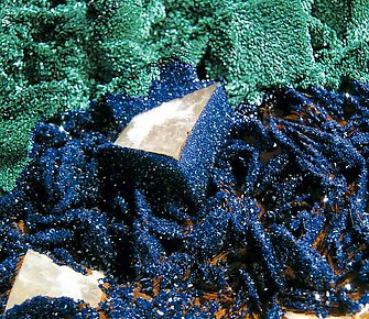 Malachite-Azurite on Fluorite. 