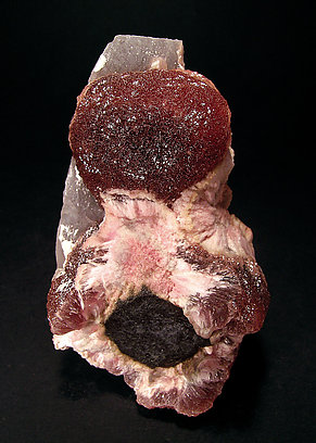 Elbaite (variety rubellite) with Schorl and Calcite. 