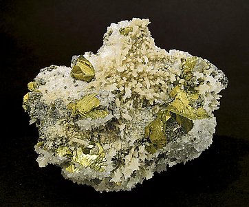 Chalcopyrite with Calcite, Galena and Quartz.