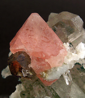 Octahedral Fluorite with smoky Quartz and Albite. 