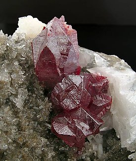 Twinned Cinnabar with Quartz and Dolomite. 