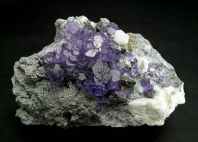 Fluorite with Calcite and Chalcopyrite.