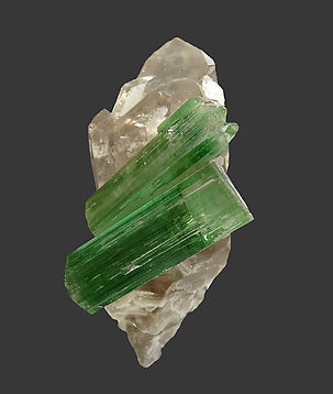 Elbaite (variety verdelite) on smoky Quartz. Front