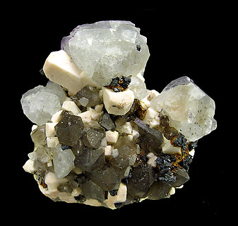 Fluorite with smoky Quartz, Orthoclase and Hematite.