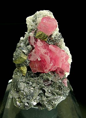 Rhodochrosite with Tetrahedrite and Chalcopyrite.