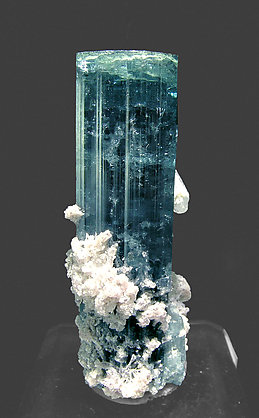 Elbaite (variety indicolite) with 'lepidolite' and Quartz.