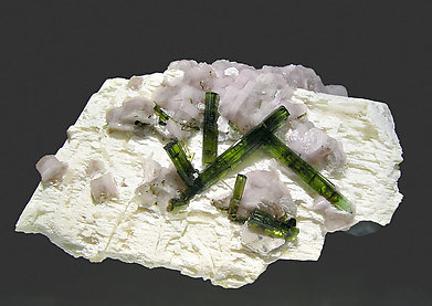 Elbaite with 'lepidolite' and Feldspar.