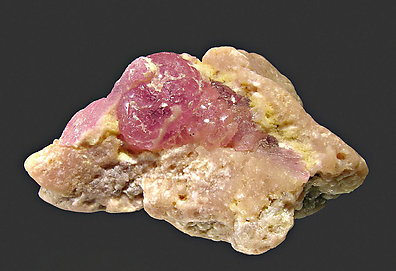 Elbaite (variety rubellite) with Calcite. 