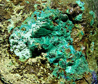 Tyrolite with Chrysocolla and Azurite. 