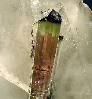 Elbaite with smoky Quartz. 