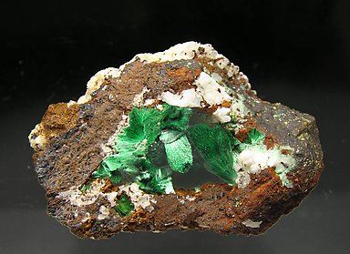 Malachite with Quartz and Chalcopyrite. 