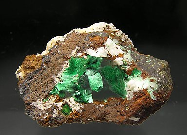 Malachite with Quartz and Chalcopyrite.