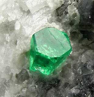 Beryl (variety emerald) with Calcite. Top