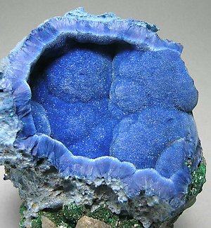 Shattuckite with Cerussite and Malachite. 