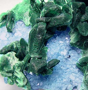 Malachite pseudo Azurite with Quartz and Chrysocolla. 