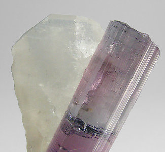 Elbaite (variedad rubellite) with doubly terminated Quartz. 