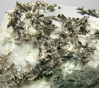 Dyscrasite with Silver, Allargentum and Calcite. 