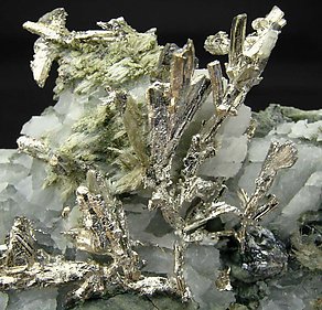 Allargentum with Dyscrasite, Silver, Calcite and Actinolite. 