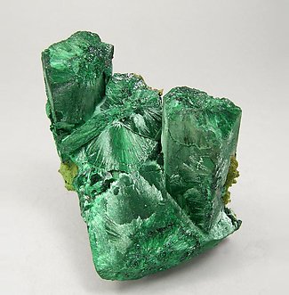Malachite after Azurite with Duftite. Front