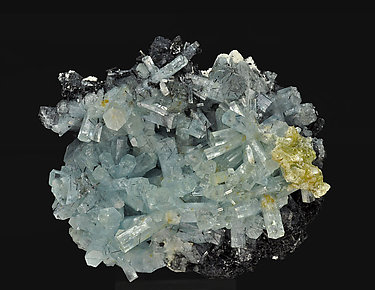 Beryl (variety aquamarine) with Schorl and Opal.