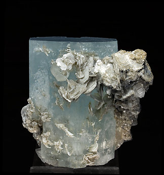 Beryl (variety aquamarine) with Muscovite and Quartz. Rear