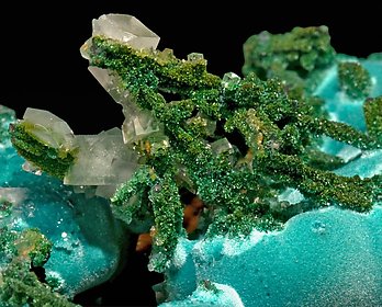 Rosasite with Conichalcite and Calcite. 