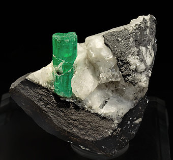 Beryl (variety emerald) with Calcite. Front