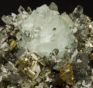 Calcite with Fluorite, Chalcopyrite and Quartz. 