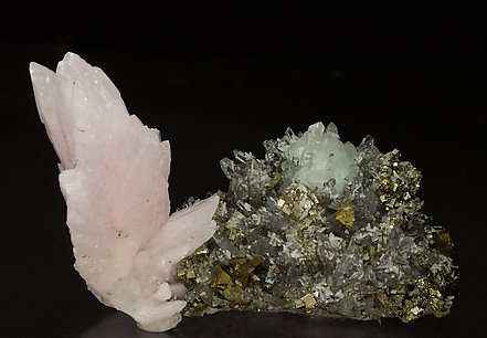 Calcite with Fluorite, Chalcopyrite and Quartz. Rear