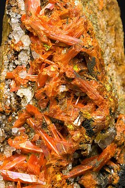 Crocoite with Vauquelinite and Quartz. 